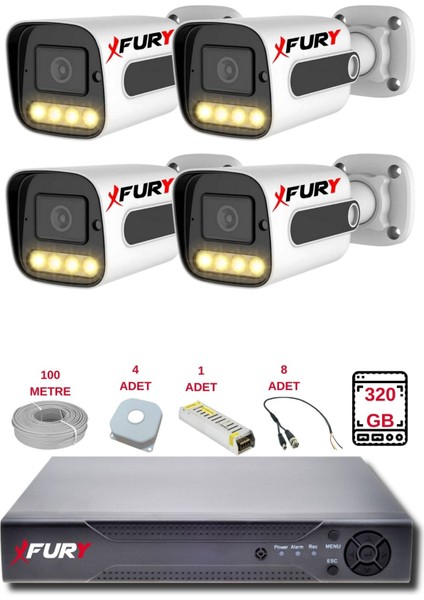 4 Kameralı Set Full Hd Gece Renkli Görüş-Cepten İzle-Su Geçirmez Güvenlik Kamerası Seti 320GB
