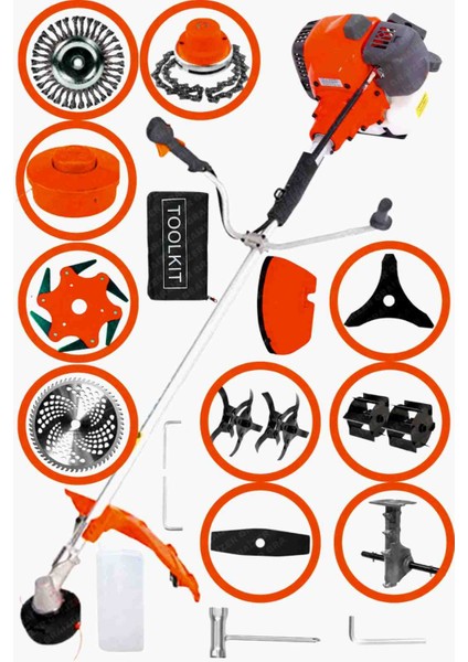 Alman 11 In 1 Setli Yan Tipi Benzinli Motorlu Ot Çalı Tırpanı Çim Biçme Makinesi Tırpan 11 Parça