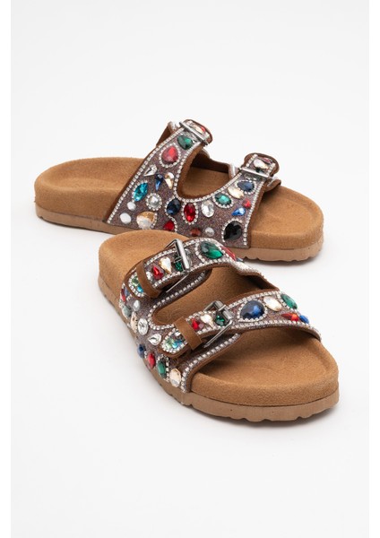 Kadın Taşlı Çift Bantlı Şık Terlik Zy 8028 Taba fiyatları