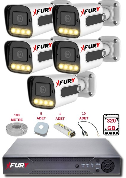 5 Kameralı Set Full Hd Gece Renkli Görüş-Cepten İzle-Su Geçirmez Güvenlik Kamerası Seti 320GB