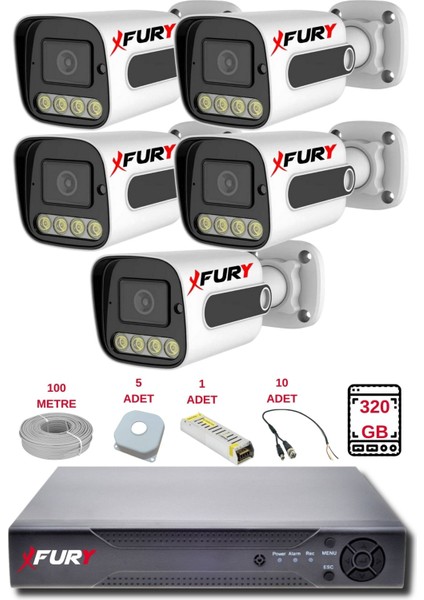 5 Kameralı Set Full Hd Gece Renkli Görüş-Cepten İzle-Su Geçirmez Güvenlik Kamerası Seti 320GB