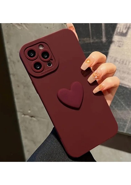 Apple iPhone Bordo Kalp Lens Korumalı Yumuşak Silikon Telefon Kılıfı
