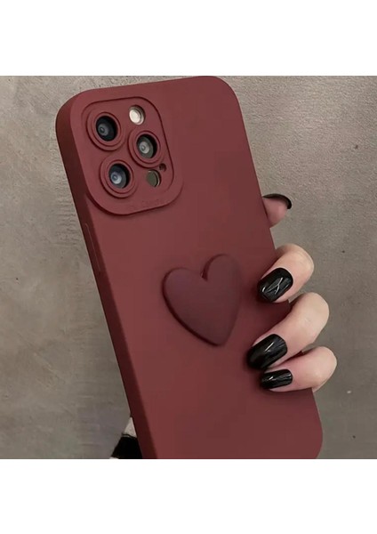 Apple iPhone Bordo Kalp Lens Korumalı Yumuşak Silikon Telefon Kılıfı modelleri