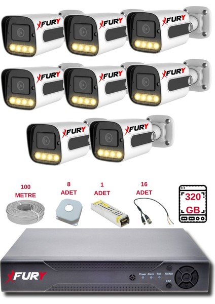 8 Kameralı Set Full Hd Gece Renkli Görüş-Cepten İzle-Su Geçirmez Güvenlik Kamerası Seti 320GB