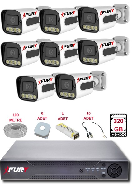 8 Kameralı Set Full Hd Gece Renkli Görüş-Cepten İzle-Su Geçirmez Güvenlik Kamerası Seti 320GB fiyatları
