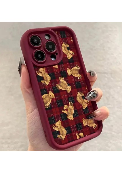 Apple iPhone Teddy Bear Darbeye Dayanıklı Yumuşak Silikon Bordo Telefon Kılıfı fiyatları