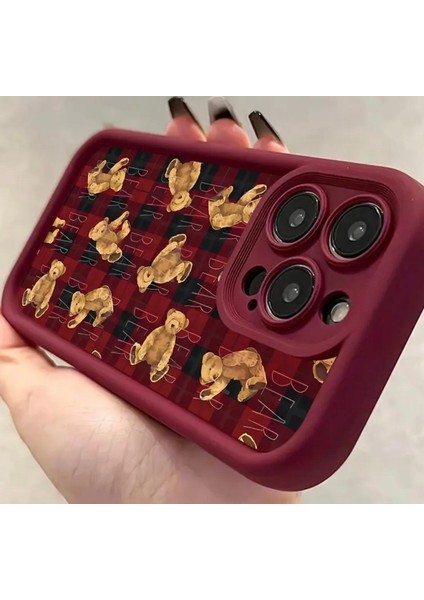 Apple iPhone Teddy Bear Darbeye Dayanıklı Yumuşak Silikon Bordo Telefon Kılıfı modelleri