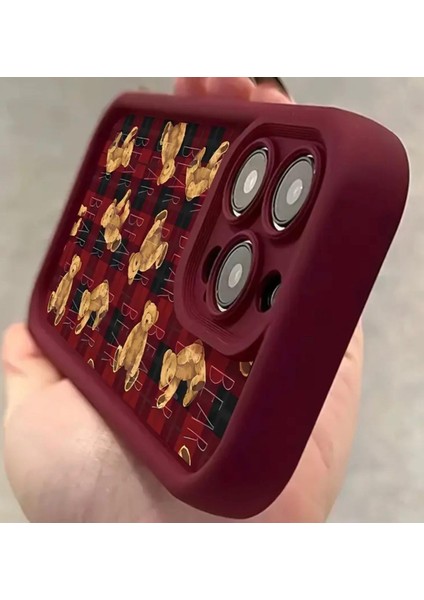 Apple iPhone Teddy Bear Darbeye Dayanıklı Yumuşak Silikon Bordo Telefon Kılıfı fırsatları