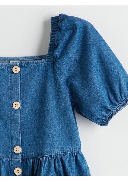 Lcw Kids Indigo Kare Yaka Kız Çocuk Jean Elbise