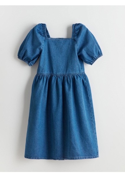 Lcw Kids Indigo Kare Yaka Kız Çocuk Jean Elbise