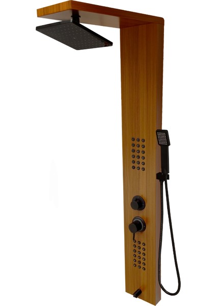 Victoria Teak Ağacı Desenli Premium Lena Masajlı Duş Paneli - Dikey Jakuzi - Robot Duş - El Duşu - Lüx Duş
