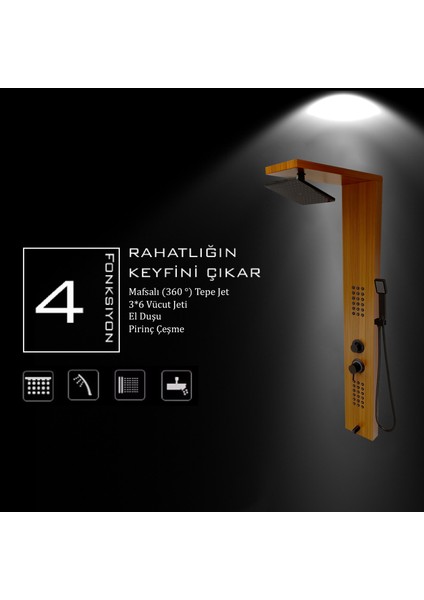 Victoria Teak Ağacı Desenli Premium Lena Masajlı Duş Paneli - Dikey Jakuzi - Robot Duş - El Duşu - Lüx Duş fırsatları
