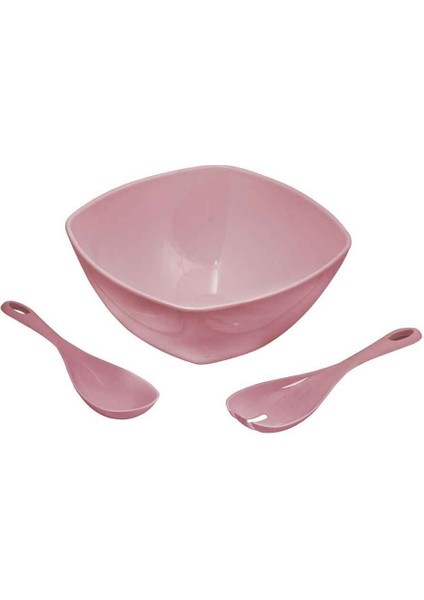3,5 Lt Soft Pembe Akrilik Kare Salata ve Servis Kasesi Seti – 3 Parça