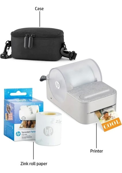 Sprocket Panorama Instant Taşınabilir Renkli Etiket ve Fotoğraf Yazıcısı Başlangıç Paketi Gri Starter Bundle