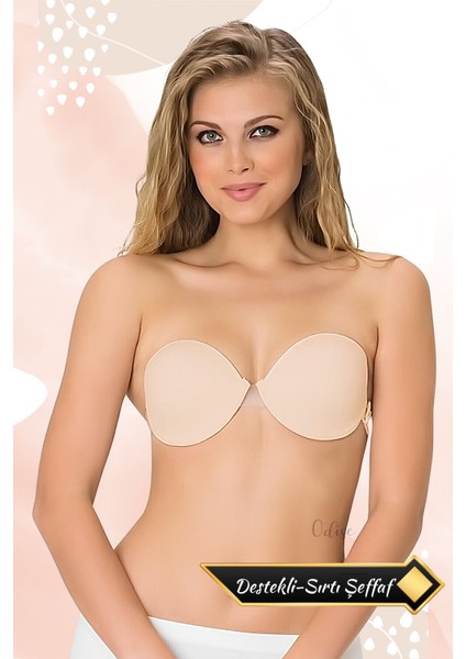 Transparan (Sırtı Şeffaf) Düğün, Nişan, Gece Kıyafeti Dekolte Abiye Sütyeni (Ten) Destekli Soft Cup