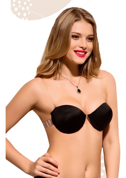 Transparan (Sırtı Şeffaf) Düğün,nişan,gece Kıyafeti Dekolte Abiye Sütyeni (Siyah) Desteksiz Softcup