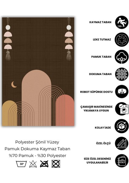 Bohem Desenli Halı Bohem Halı Dokuma Kaymaz Tabanlı Halı Oturma Odası Halısı