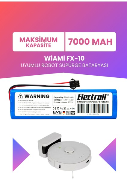 Wiami Fx-10 Uyumlu Batarya (Maksimum Kapasite) 7000MAH Pil Robot Süpürge Bataryası Değişimi