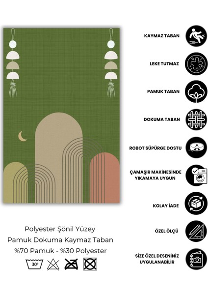 Bohem Desenli Halı Bohem Halı Dokuma Kaymaz Tabanlı Halı Oturma Odası Halısı