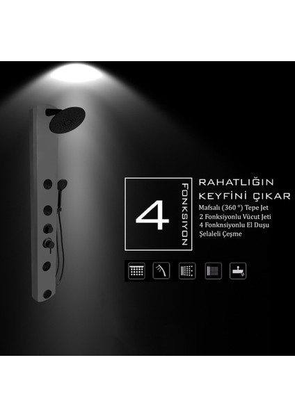 Stella Metalik Füme Premium Masajlı Duş Paneli - Dikey Jakuzi - Robot Duş - El Duşu - Lüx Duş indirimleri