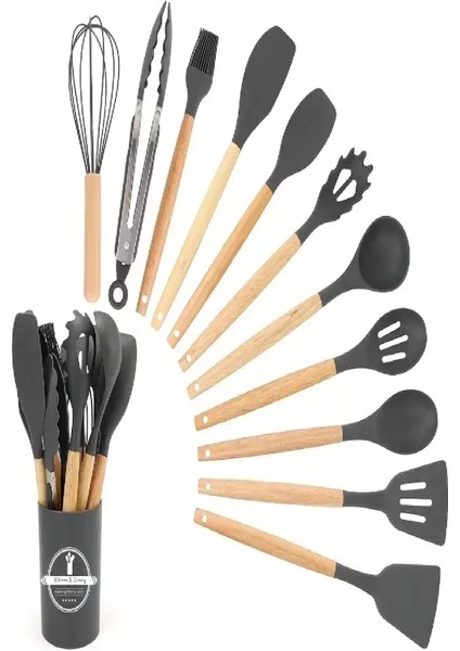 18PARÇA Silikon Kepçe Kevgir Kaşık Fırça Çırpıcı Spatula Maşa Servis Seti Bambu Saplı Mutfak Takımı fiyatları
