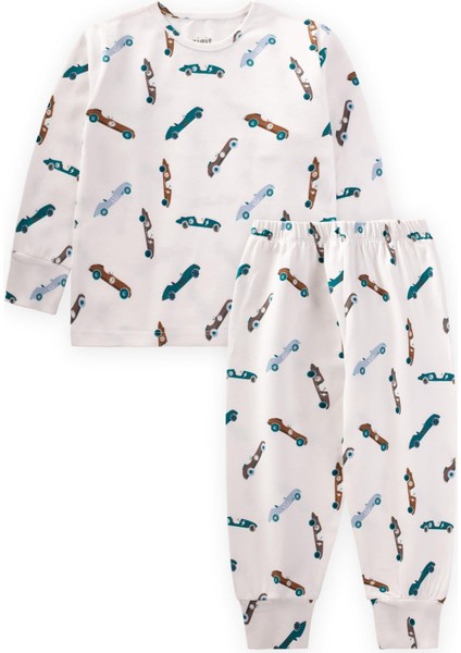Desenli Mevsimlik Pijama Takım 1-7 Yaş Kırık Beyaz