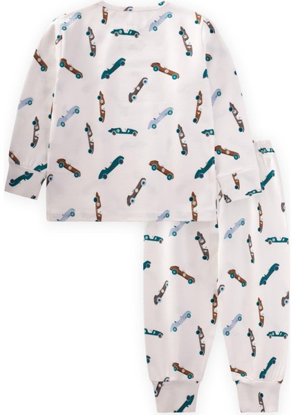 Desenli Mevsimlik Pijama Takım 1-7 Yaş Kırık Beyaz