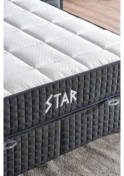 Star Yatak Seti 160 x 200 cm Çift Kişilik Yaylı Sert Ortopedik Yatak Antrasit Lüks Baza Başlık Takımı