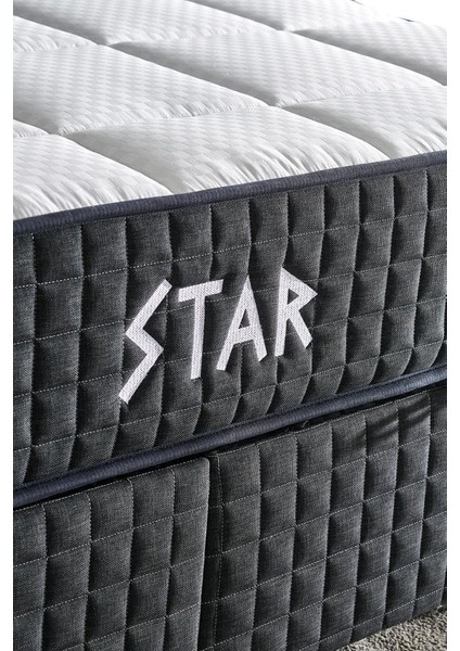 Star Yatak Seti 200X200 cm Çift Kişilik Yaylı Sert Ortopedik Yatak Antrasit Lüks Baza Başlık Takımı