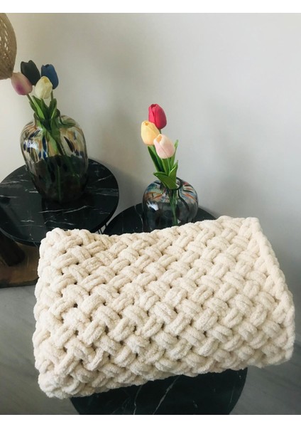 Palm Puffy Hasır Örgülü Bej Bebek Battaniyesi