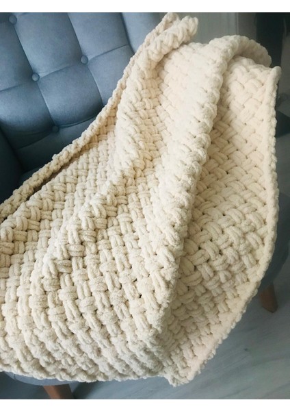 Palm Puffy Hasır Örgülü Bej Bebek Battaniyesi