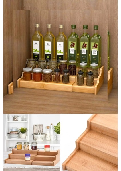3 Katlı Açılır Büyük Boy Bambu Stand Organizer Tezgahüstü Baharatlık Düzenleyici Mutfak Rafı 57CM modelleri
