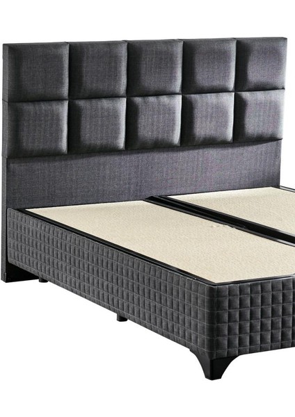 Star Baza ve Başlık Seti 180X200 cm Çift Kişilik Antrasit Keten Kumaşlı Lüks Baza ve Başlık Takımı