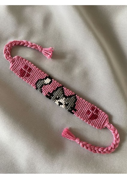 Pembe Kedili Hayvan Desenli Bileklik El Işi Örgü Bileklik modelleri