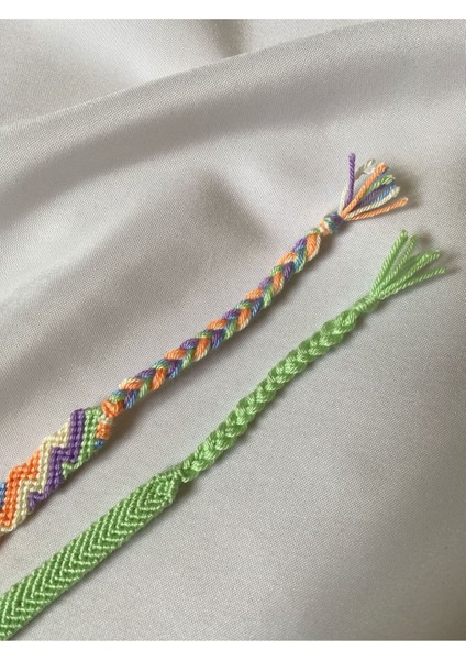Yeşil Pastel Zikzak Desenli Örgü Bileklik 2'li Set