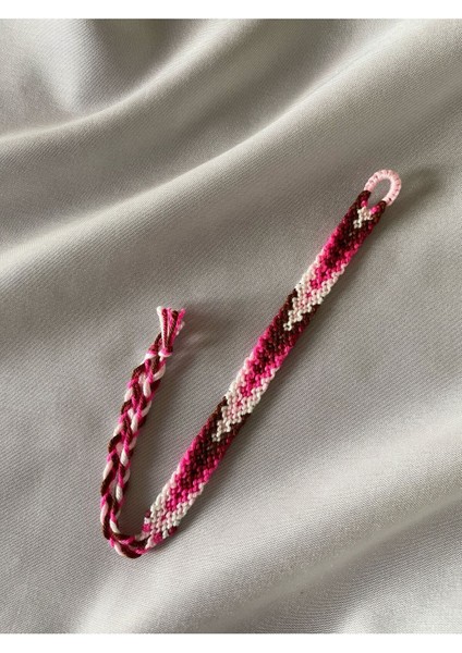 Kahverengi Pembe Desenli Bileklik Örgü El Işi Bileklik modelleri