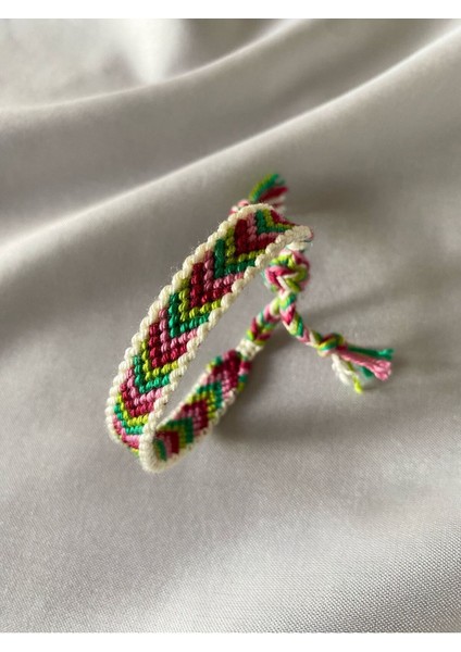 Pembe Yeşil Chevron Bileklik Örgü El Işi Bileklik