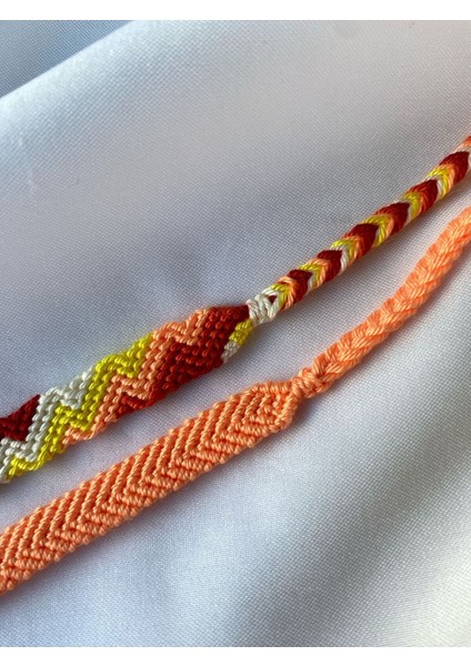 Turuncu Tek Renk Kırmızı ve Turuncu Zikzak Desenli 2'li Bileklik Seti