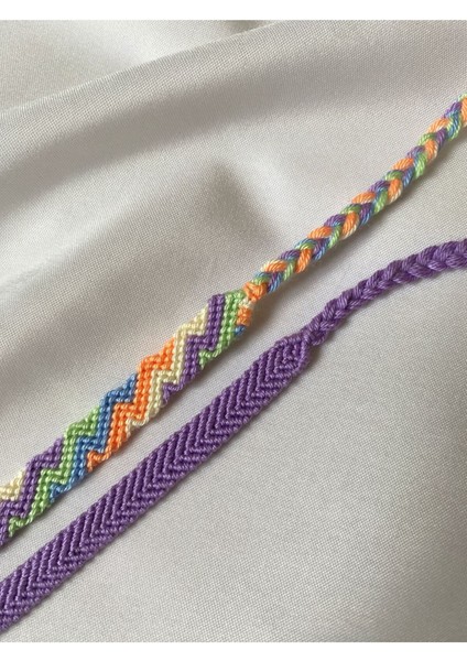 Lila Pastel Zikzak Desenli Örgü Bileklik 2'li Set modelleri