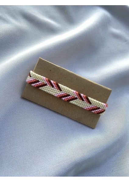 Pembe ve Kahverengi Asimetrik Chevron Bileklik El Işi Örgü Bileklik