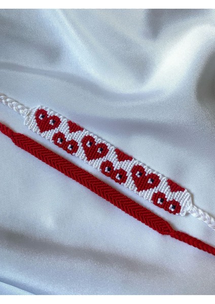 Kalp Desenli Örgü Bileklik 2'li Set El Işi Bileklik