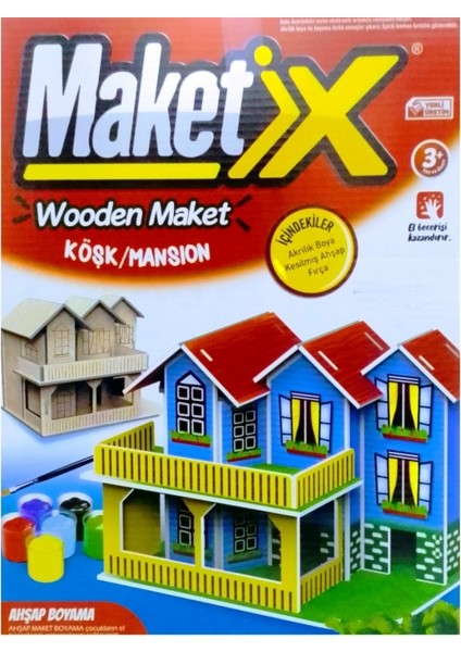 Vıp Maket Boyanabilir Ahşap Köşk 6 Renk Akrilik Boya Ahşap Eğitici Oyuncak Ahşap Boyama Ahşap Köşk