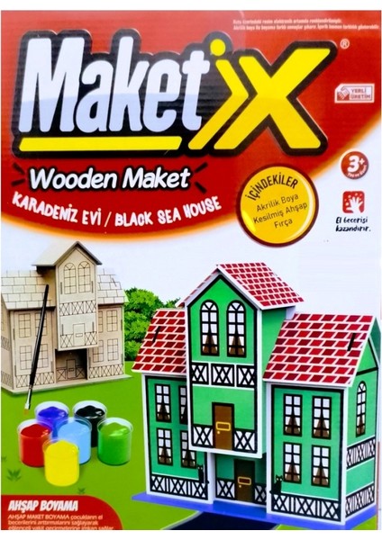 Vıp Maket Boyanabilir Ahşap Karadeniz Evi 6 Renk Akrilik Boya Eğitici Oyuncak Ahşap Boyama Ahşap Ev