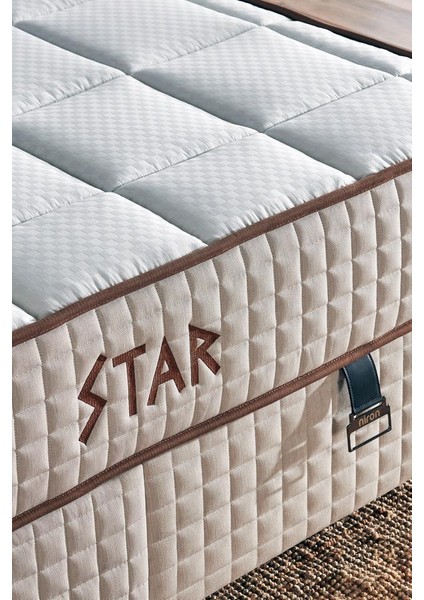 Star Yatak Seti 100X200 cm Tek Kişilik Yaylı Sert Ortopedik Yatak Krem Keten Lüks Baza Başlık Takımı