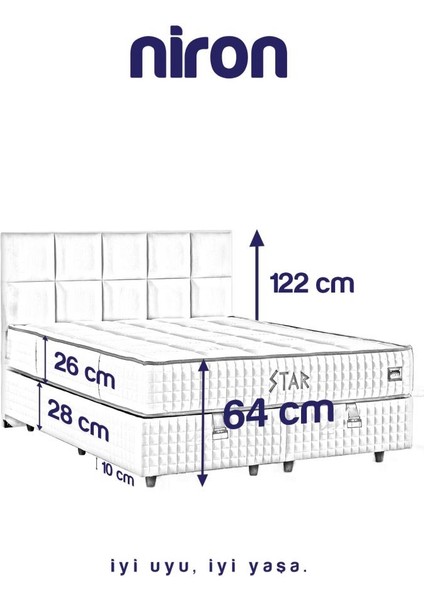 Star Yatak Seti 100X200 cm Tek Kişilik Yaylı Sert Ortopedik Yatak Krem Keten Lüks Baza Başlık Takımı