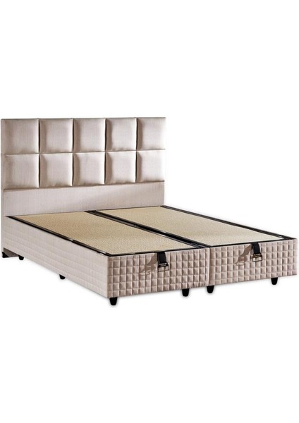 Star Baza ve Başlık Seti 150X200 cm Çift Kişilik Krem Keten Kumaşlı Lüks Baza ve Başlık Takımı