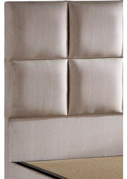 Star Baza ve Başlık Seti 150X200 cm Çift Kişilik Krem Keten Kumaşlı Lüks Baza ve Başlık Takımı