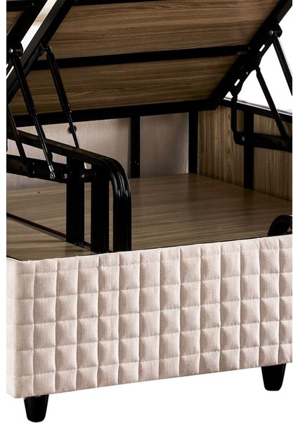 Star Baza ve Başlık Seti 150X200 cm Çift Kişilik Krem Keten Kumaşlı Lüks Baza ve Başlık Takımı