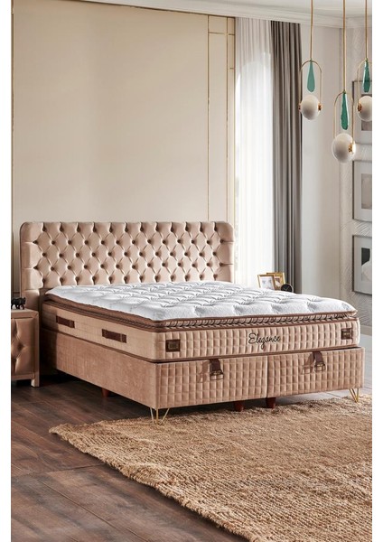 Elegance Lüks Yatak Baza ve Başlık Seti 120 x 200 cm Tek Kişilik Paket Yaylı Yumuşak Yatak Baza Başlık Takımı