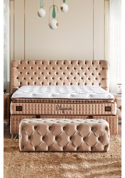 Elegance Lüks Yatak Baza ve Başlık Seti 120 x 200 cm Tek Kişilik Paket Yaylı Yumuşak Yatak Baza Başlık Takımı